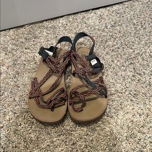 Chaco orange and blue sandals